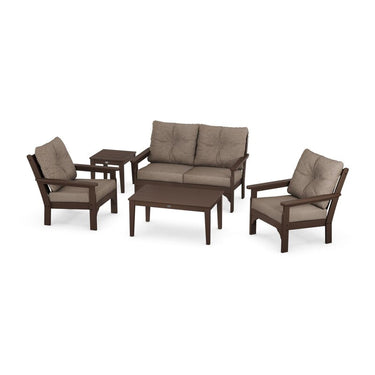 POLYWOOD Vineyard 5-Piece Deep Seating Set w/ Loveseat - Mahogany / Spiced Burlap